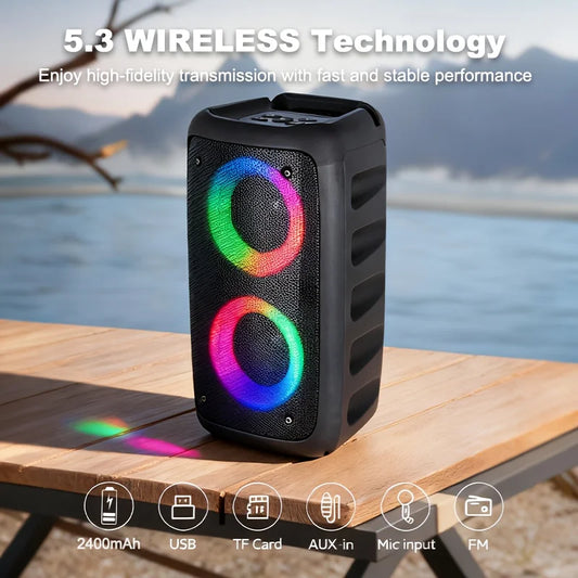 NeoCore 6000W Portable Speaker, Wireless Stereo, TWS, Color Lights, USB/TF Card