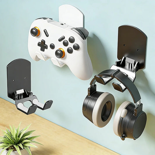 Neo Core Wall Mounted Gaming Headset And Controller Bracket Base - No Punching Easy Install Storage Rack for Game Accessories