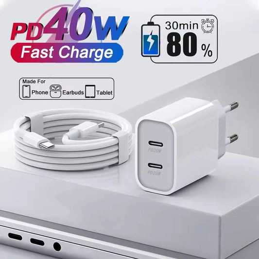 Neo Core 40W Type C Fast Charger For iPhone 16 15 14 13 12 11 Pro Max Plus PD Charging Cable Charger Phone Accessories