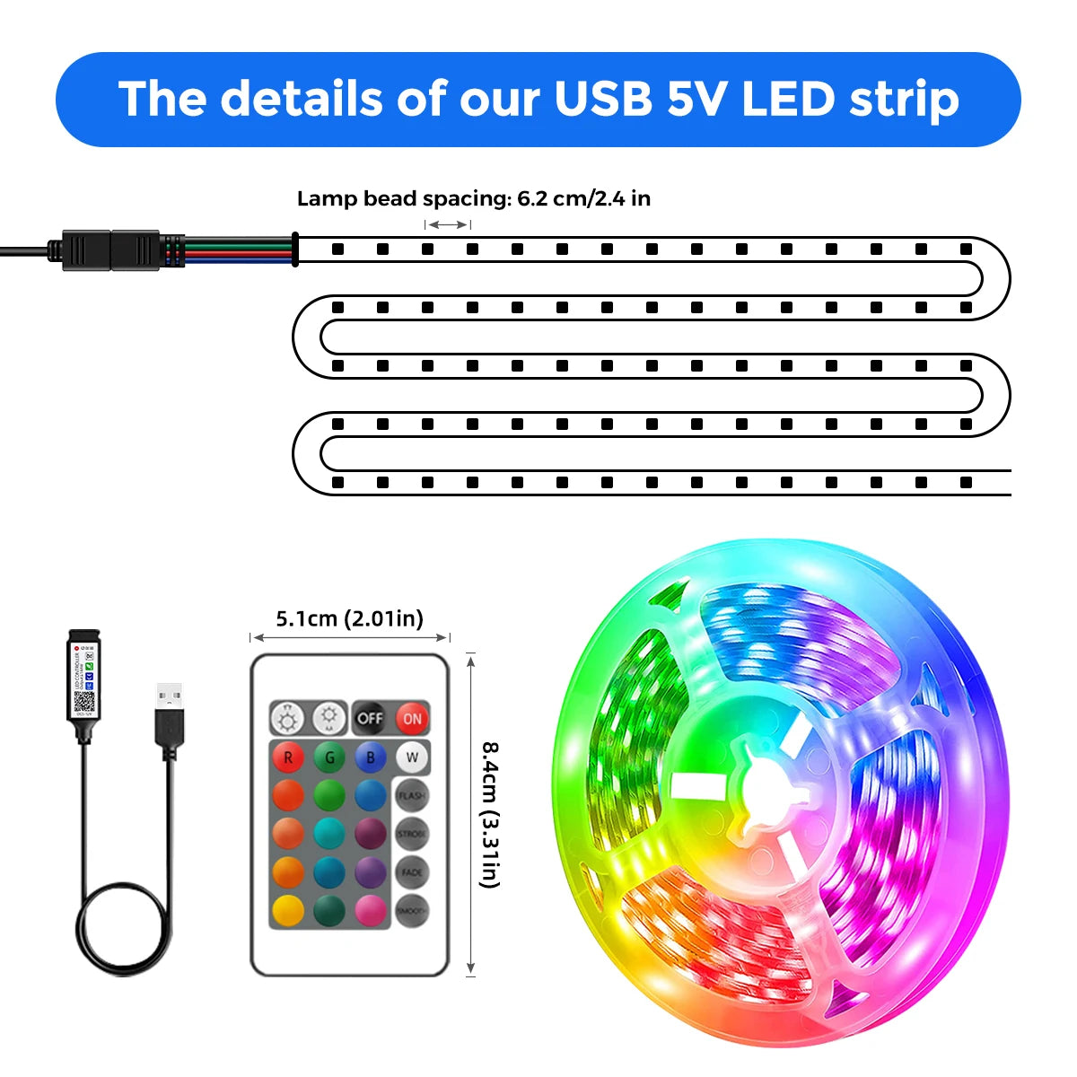 NeoCore LED Strip Lights RGB ,5V 1M-30M,16 million colors